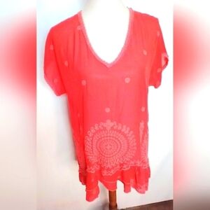 JOHNNY WAS CORAL EYELET LACE BLOUSE